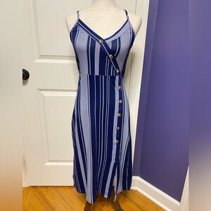 Endless Rose dress, size medium navy with white stripes, super soft and stretchy